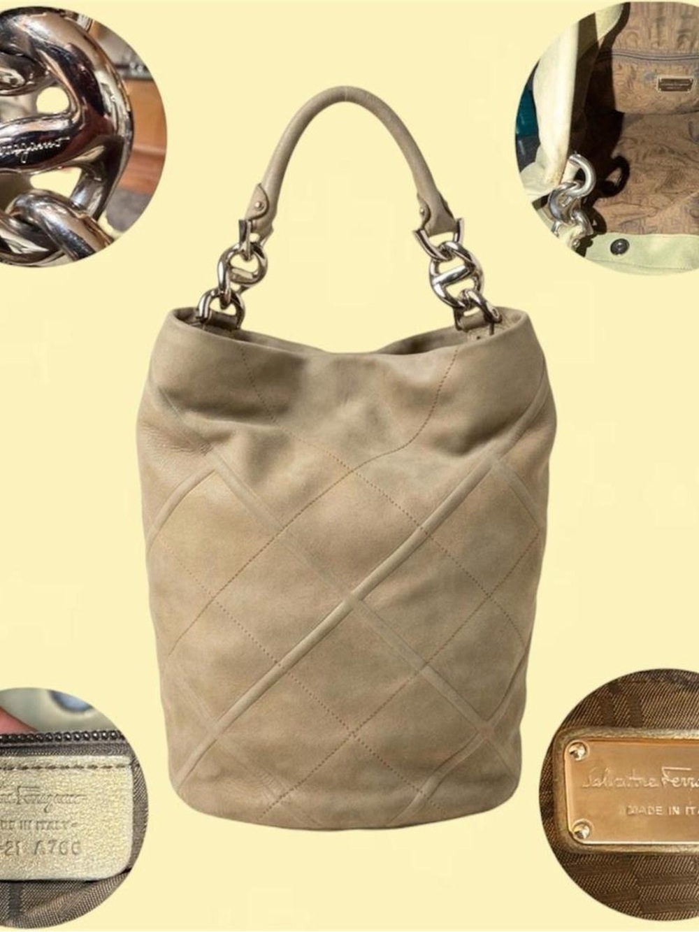 Salvatore Ferragamo handbag stitched leather Authentic used  T9926